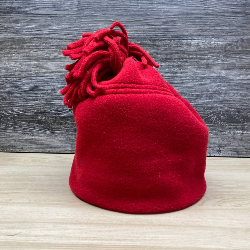 Vintage Neckworks Hat Cap Beanie Red Fleece Shag Fringe Top Made In USA 90s